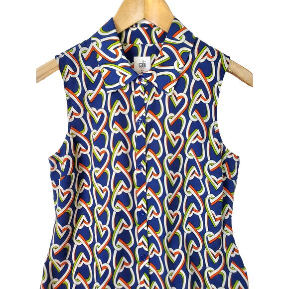 CAbi SZ XS Hola Collection Amour Hearts Blue Button Down Dress #5370 - Picture 3 of 8